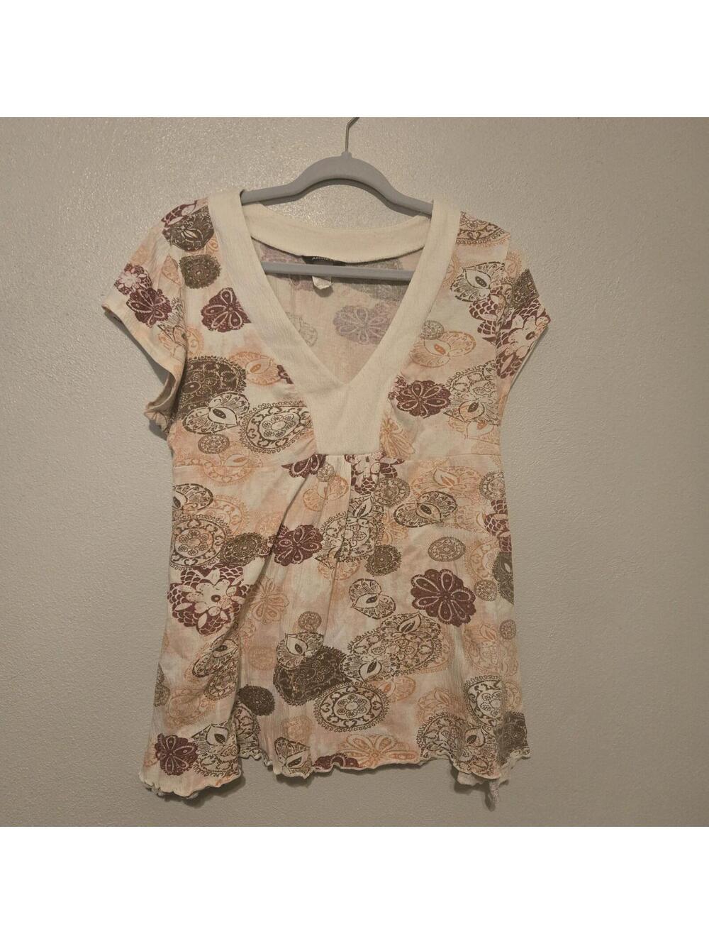 Y2K Vtg Anxiety Floral Mesh Babydoll Top XL V Neck Floral Coquette Fairy